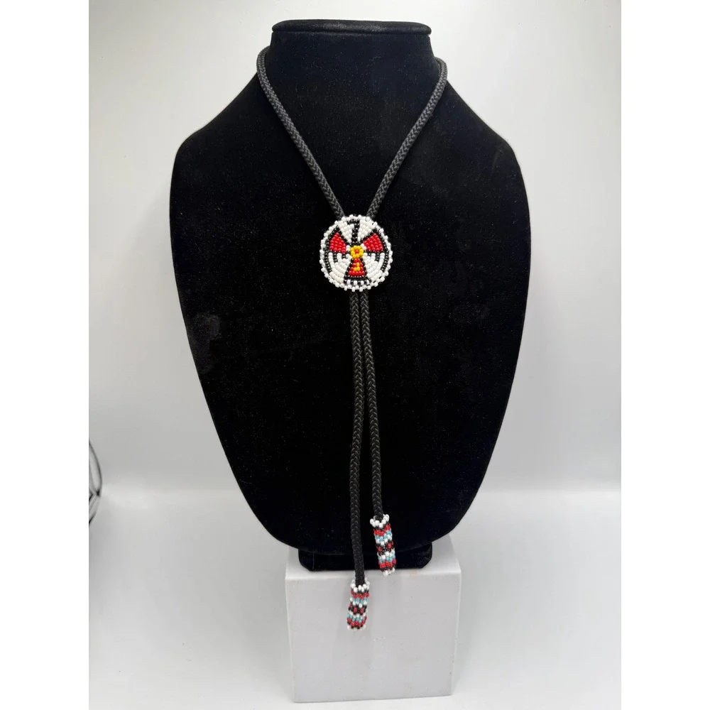 Handmade Beaded Bolo Tie Medicine Wheel Western Southwestern Black Cord Necklace